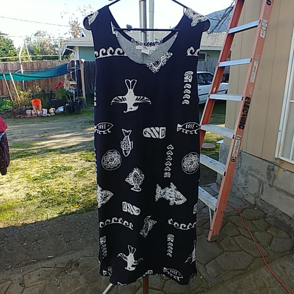 Dark Blue Dress w/ Beach Design